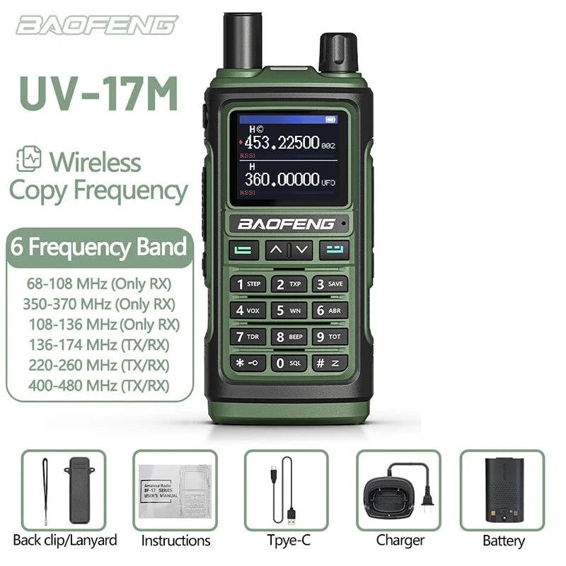 Baofeng UV-17M Air Band Walkie Talkie 999CH NOAA Full Band Type-C Charger Wireless Copy Frequency Long Range UV 5R Two Way Radio-WAYBIKER