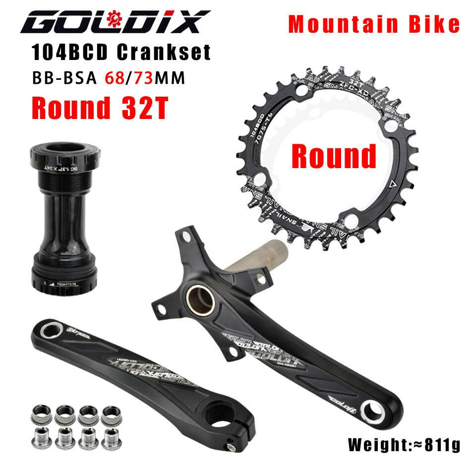 GOLDIX Bicycle Crank Chainring 104BCD MTB Bike Crank Aluminum Alloy with Bottom 170mm Crank Black 32T 34T 36T 38T Plate-WAYBIKER