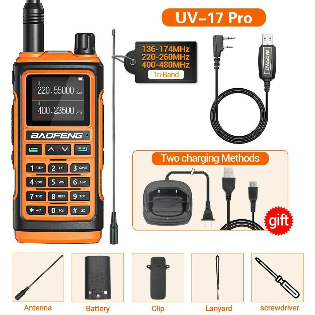 Baofeng UV 17 Pro Wireless Copy Frequency Walkie Talkie 16 KM Long Range Waterproof Flashlight Type-C Charger Ham Radio UV 5R-WAYBIKER