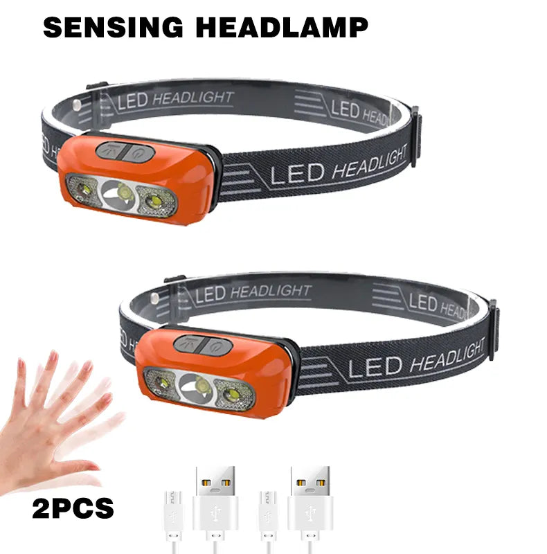 Mini LED Sensor Headlamp Body Motion Headlight Built-in Battery USB Rechargeable Outdoor Waterproof Camping Torch Lights-WAYBIKER