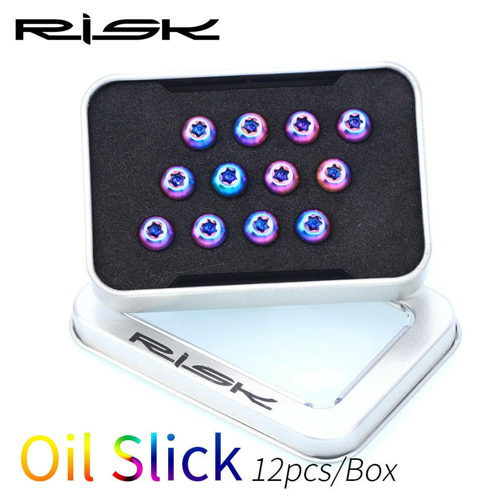 RISK 12pcs/box Mountain Road Bike Bicycle TC4 Titanium M5X10mm Disc Brake Rotor Fixing Bolts Screws T25 Torx Round Head-WAYBIKER