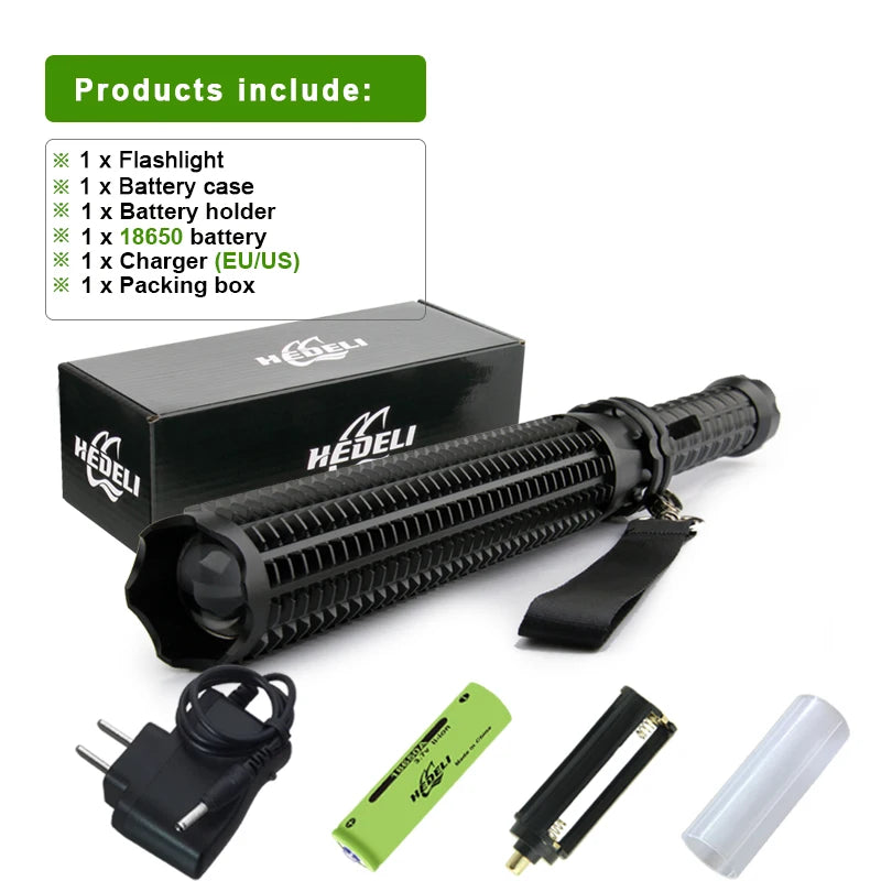 Powerful Led Flashlight 18650 Rechargeable Tactical Flashlights Torch USB Self Defense Torch Light XML L2 Telescopic Lamp-WAYBIKER