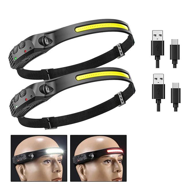 Powerful LED Induction Headlamp Built in Battery USB Rechargeable Waterproof Headlight Outdoor Night Running Camping Search Lamp-WAYBIKER