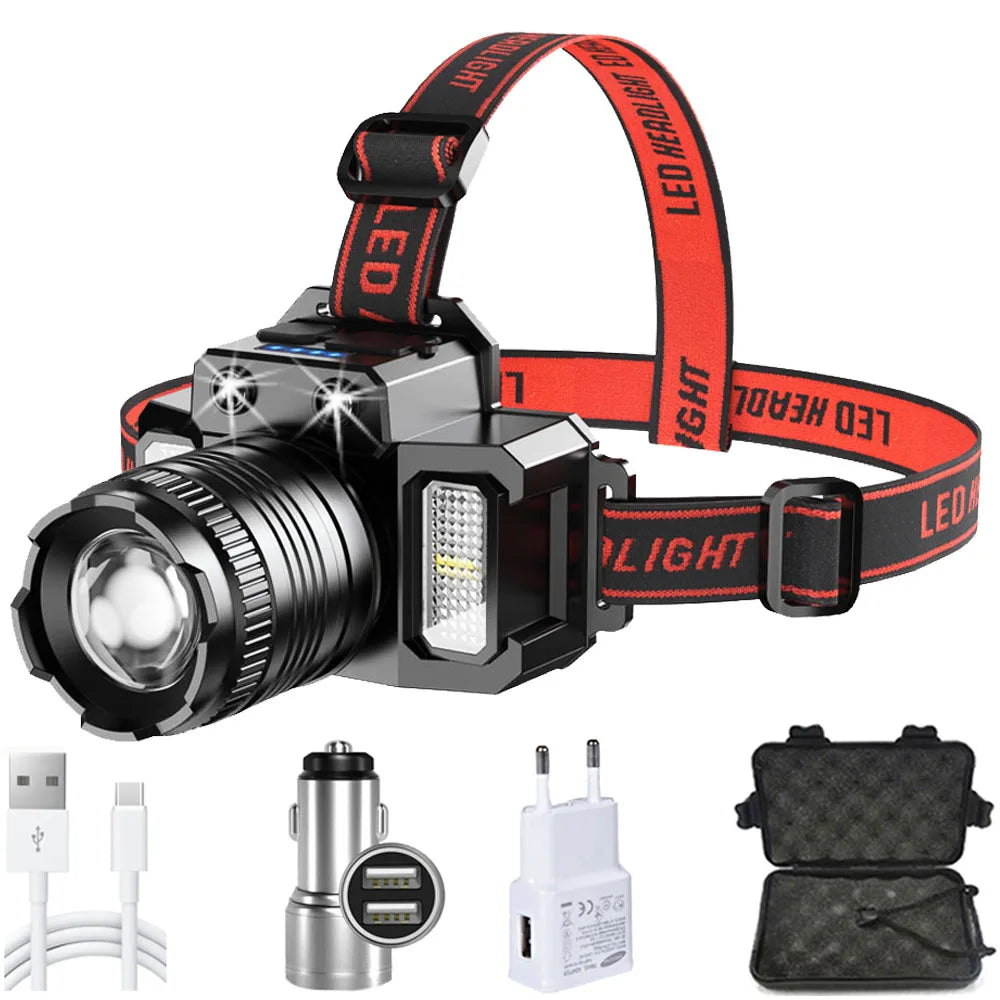 T51 Induction Camera LED Headlamp Multimode Highlight  Flashlight Waterproof Car Charger Headlight Torch Light-WAYBIKER