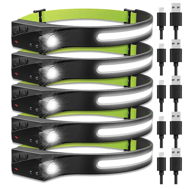 USB Rechargeable LED COB Sensor Headlamp Built-in Battery Head Flashlight Outdoor Camping Fishing Search Led Head Lantern-WAYBIKER