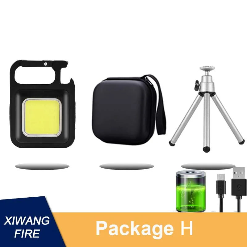 Mutifuction Portable USB Rechargeable Pocket Work Light Mini LED Keychain Light with Corkscrew Outdoor Camping Fishing Climbing-WAYBIKER