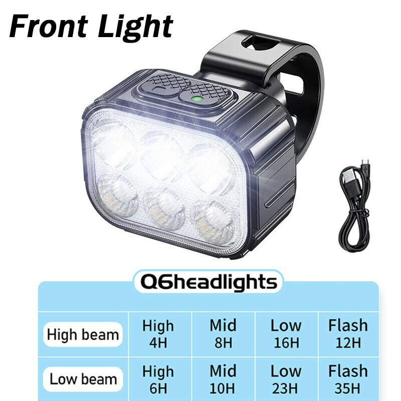 Bicycle Q6 Light Set Bike LED Front Rear Lights USB Charge MTB Road Bike Highlight Lamp Cycling Light Lamp Cycling Accessories-WAYBIKER