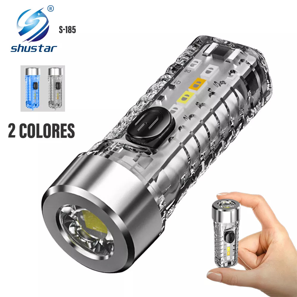 MINI Keychain Flashlight Rechargeable Light Emergency Light with Multicolor Side Lights 7 Lighting Modes For Camping, Home-WAYBIKER