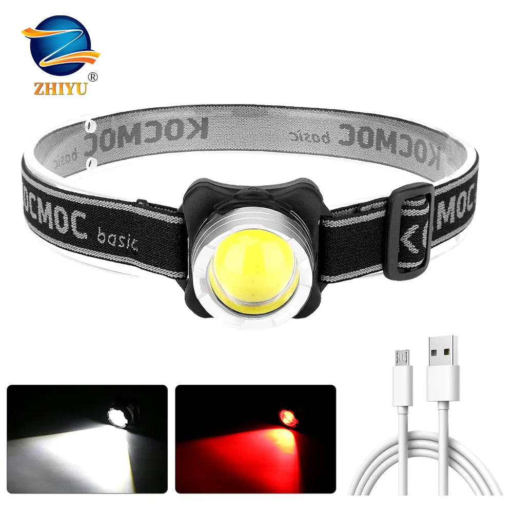USB Rechargeable Headlamp Mini Portable Headlight Torch Head Lamp Flashlight Built-in Battery Red / White Light LED Headlamp-WAYBIKER