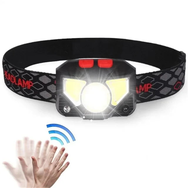 Rechargeable Headlamp Portable LED Headlamp Outdoor Fishing Flashlight Built-in Battery Wave Induction Motion Sensor Headlight-WAYBIKER