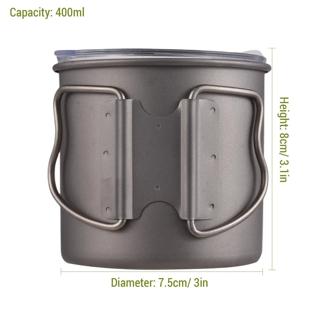 Outdoor 300ml/400ml/600ml Camping Mug Hard Anodized Aluminum Water Cup with Folding Handle and Lid for Outdoor Camping Hiking-WAYBIKER