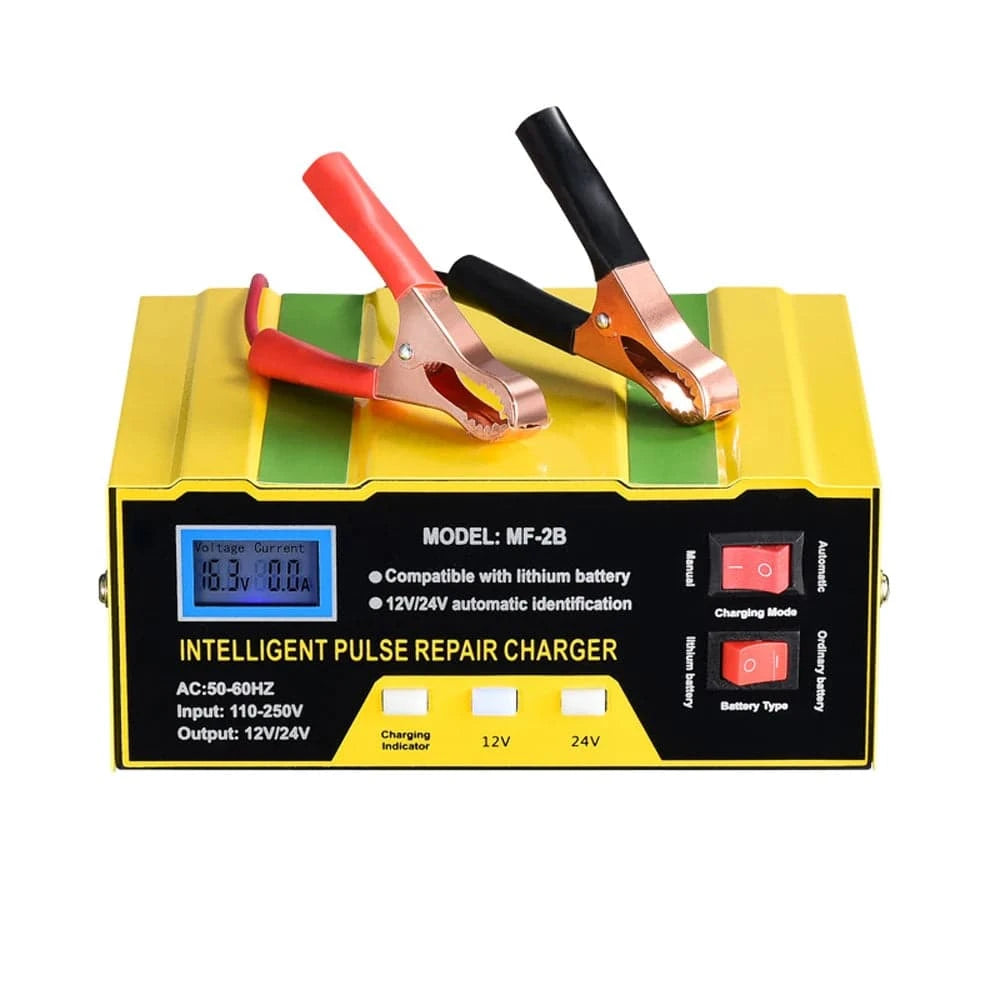 Car Battery Chargers 12V/24V Intelligent Pulse Repairing Charge Device Automotive Battery Trickle Maintainer for Car Motorcycle-WAYBIKER