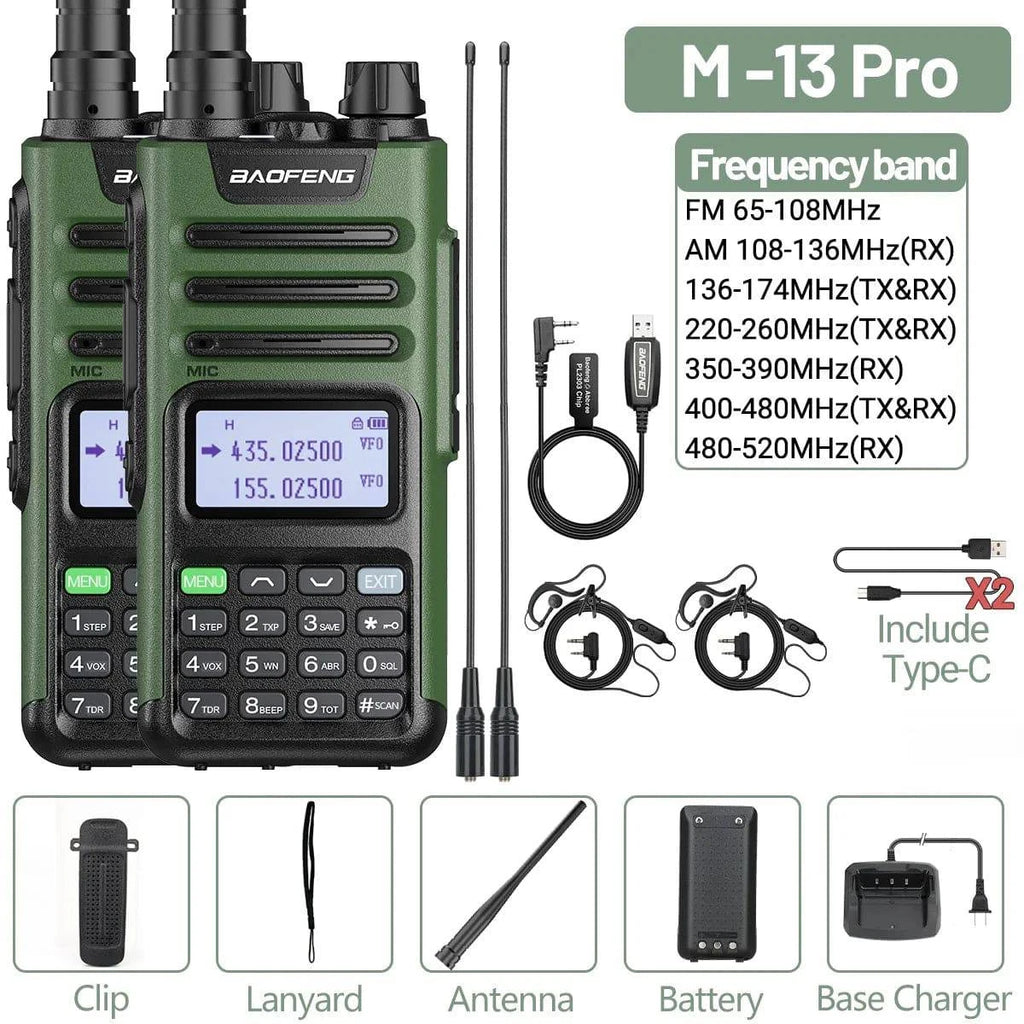1/2PCS Baofeng M-13 Pro Air Band Walkie Talkie 10W Wireless Copy Frequency Long Range Type-C NOAA AM UV-5R K5 Ham Two Way Radio-WAYBIKER