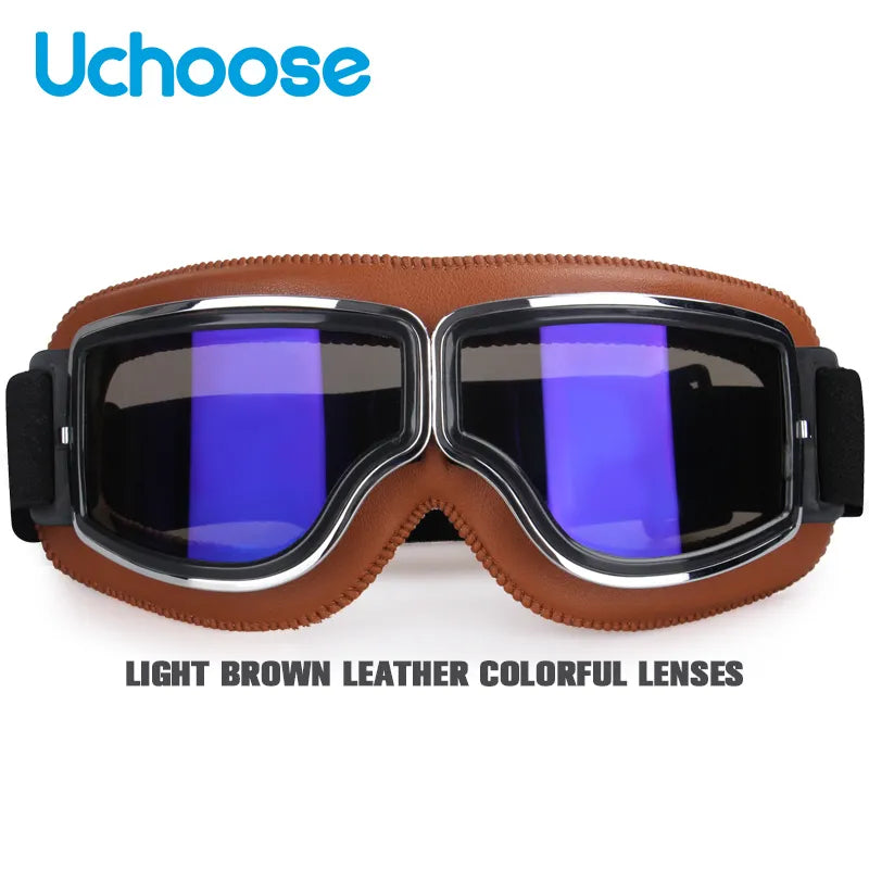 Windproof Bicycles Helmet Glasses Leather Safety Protective Anti-glare Motocross Cross-country Steampunk Glasses Easy To Carry-WAYBIKER