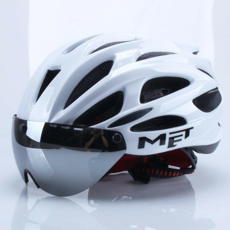 Met Brand Bicycle Men Women Bike Helmet MTB Mountain Road Ciclismo Bike Integrally Molded Cycling Helmets Safety Cap With Lens-WAYBIKER