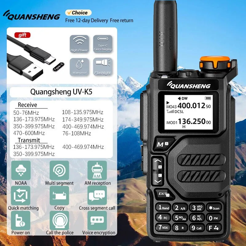 QuanshengUVK5walkie Talkiefull Bandaviation Band Hand Held Outdoor Automaticone Buttonfrequency Matching Go on Road Trip-WAYBIKER
