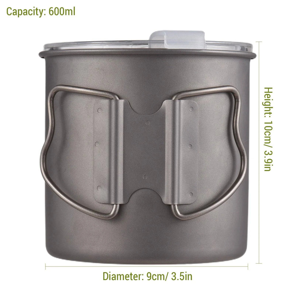 Outdoor 300ml/400ml/600ml Camping Mug Hard Anodized Aluminum Water Cup with Folding Handle and Lid for Outdoor Camping Hiking-WAYBIKER