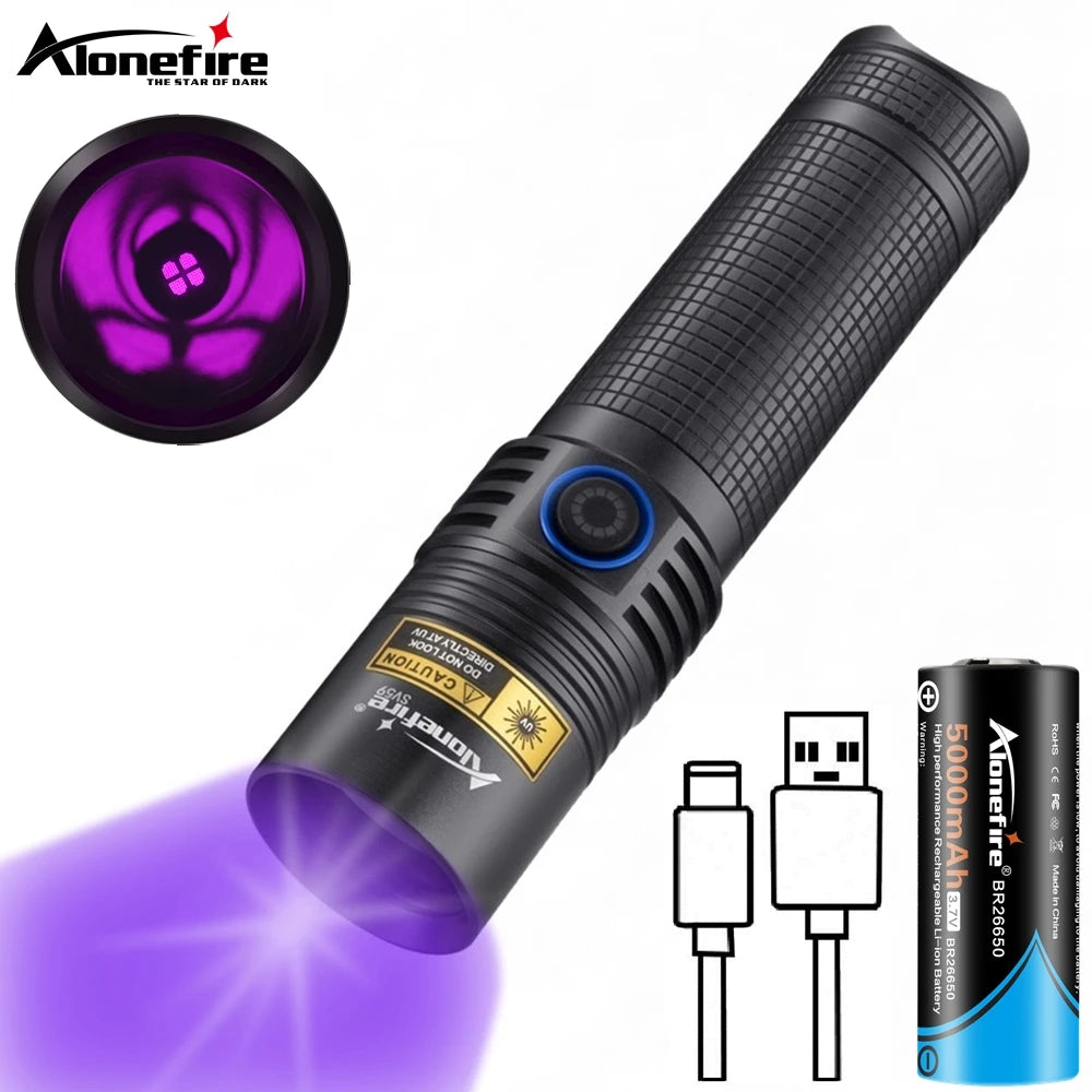 20W 365nm UV Purple Light USB Rechargeable Torch Invisible Ink Pet Stains Cat Tinea Ore Money Scorpion High power Detection Lamp-WAYBIKER