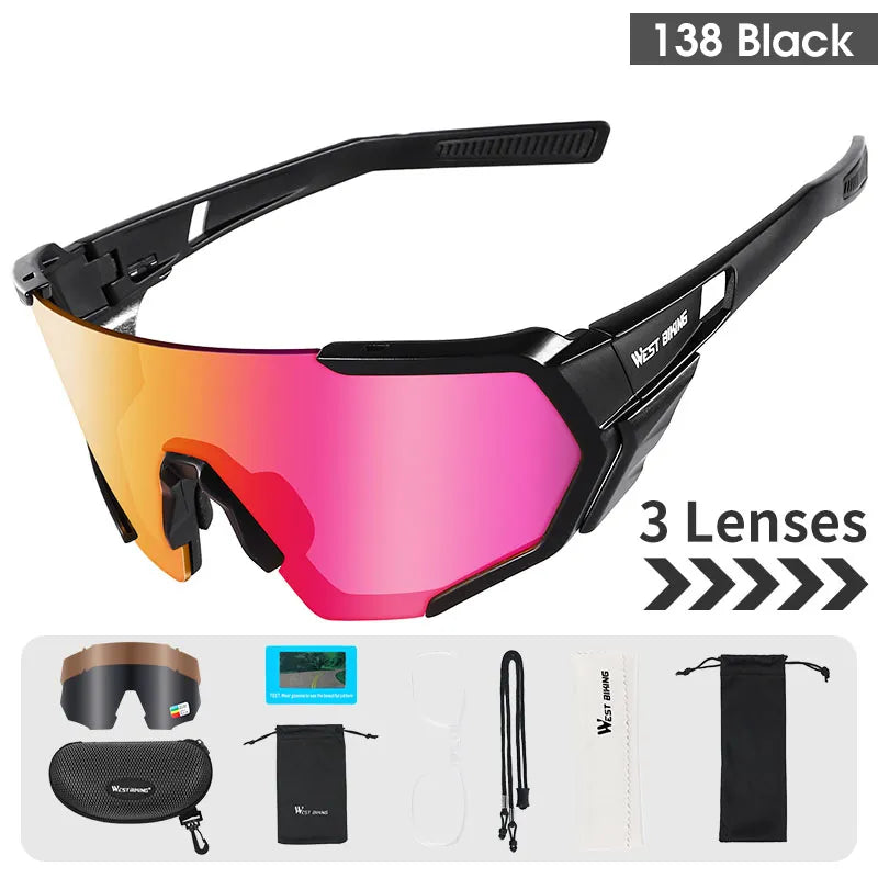 WEST BIKING Polarized Cycling Sunlasses 3 Lens UV400 Windproof Sport Glasses Men Women MTB Road Bike Eyewear Cycling Goggles-WAYBIKER