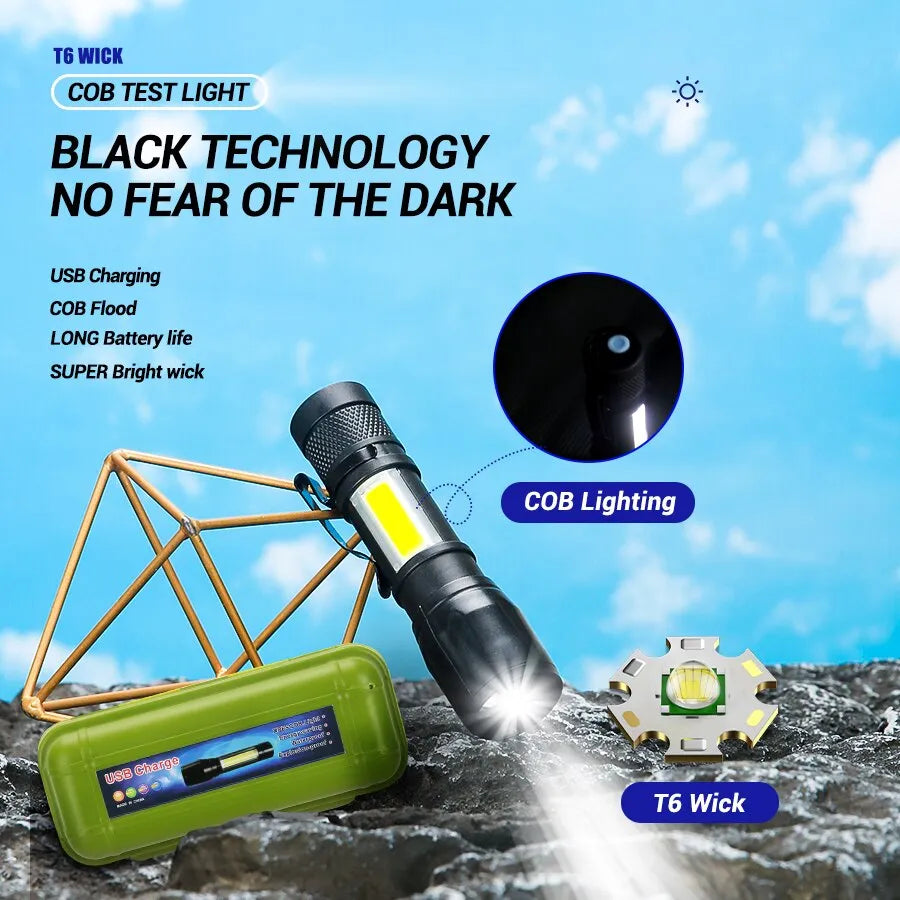 Mini Torch LED Rechargeable Flashlight Portable USB Charging Flashlight High Power Bank Camping Waterproof Long Range Lantern-WAYBIKER