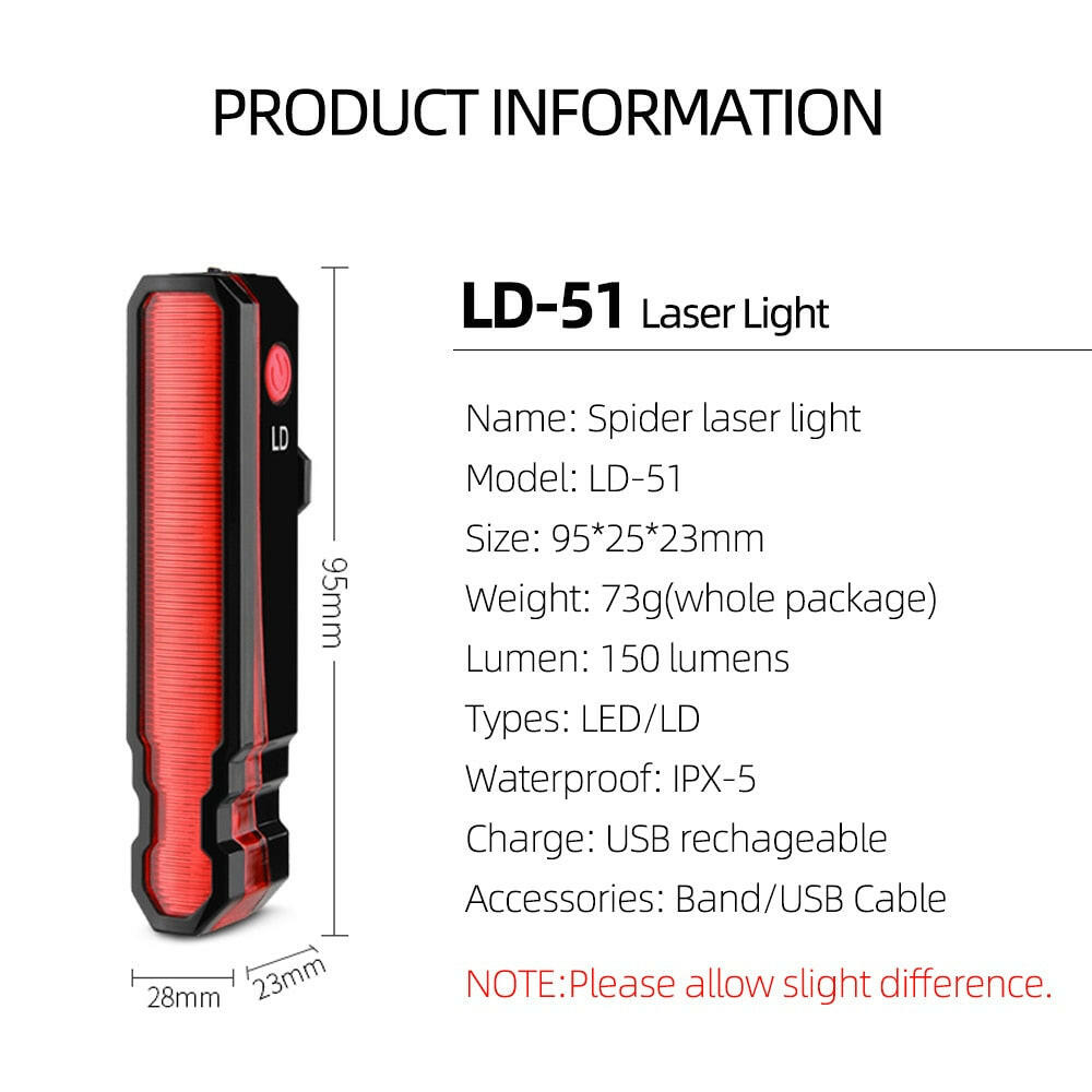 Folding Laser Bike Light Front Rear Safety Warning Bicycle Light USB Rechargeable Bike Tail Rear Light Waterproof Cycling Lamp-WAYBIKER