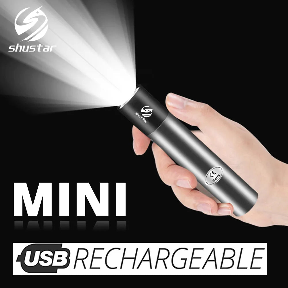 USB Rechargable Mini LED Flashlight 3 Lighting Mode Waterproof Torch T