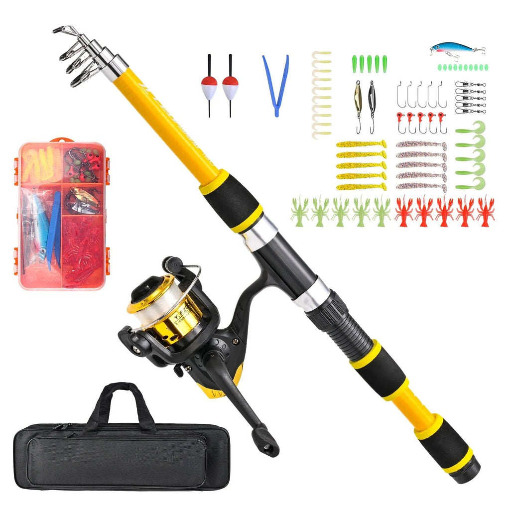 Fishing Rod and Reel Combos Telescopic Fiberglass Fishing Rods Spinning Reels Lures Set with Carry Bag Beads Fishing Spinners-WAYBIKER