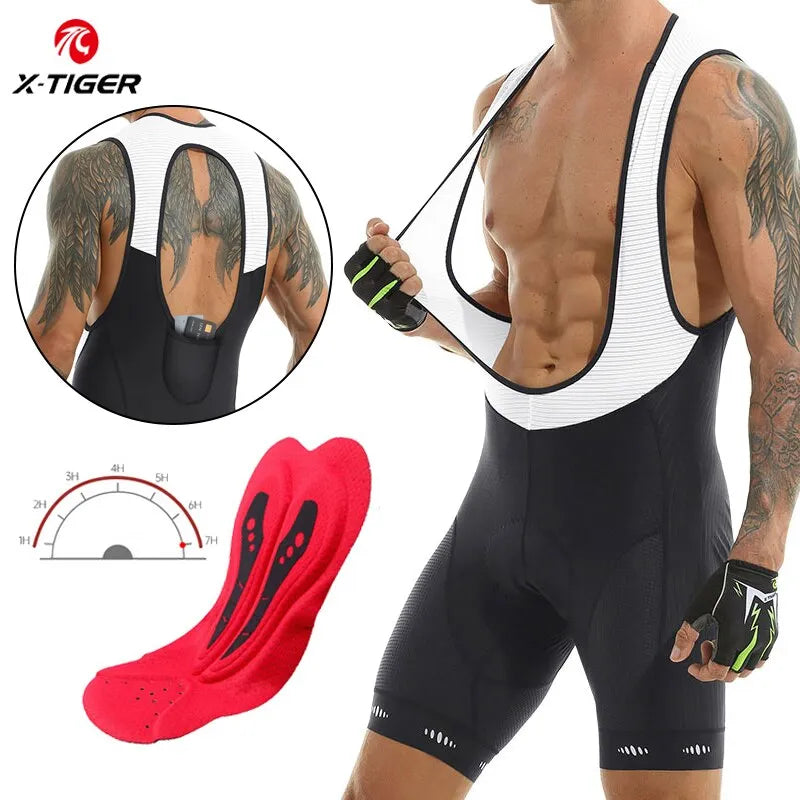 X-TIGER Cycling Bib Shorts 5D Gel Pad Mountain Bike Shorts Bretelle Pockets Outdoor Breathable UPF50+ Bike Tight Bicycle Shorts-WAYBIKER