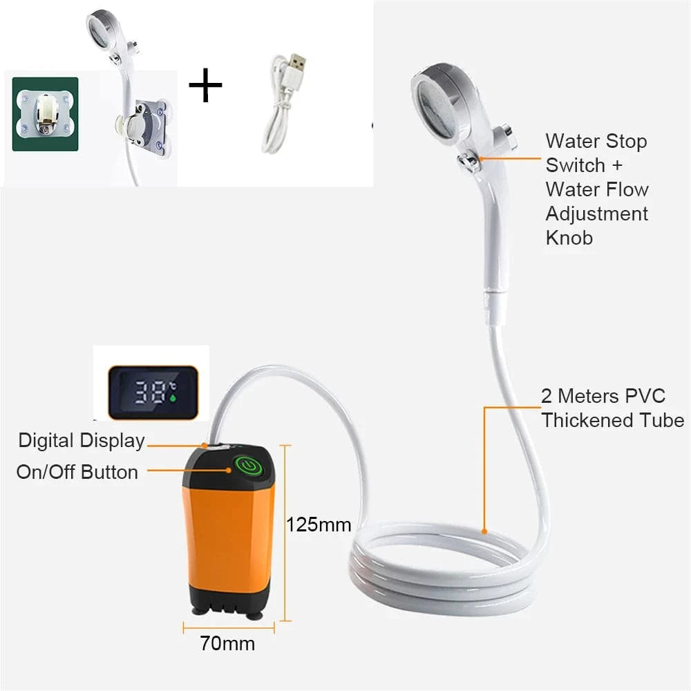 Rechargeable Shower Portable Camping Shower Head Bathing 3.7V Pump 4.9ft for Outdoor Travel Hiking Beach Pet Cleaning Equipment-WAYBIKER