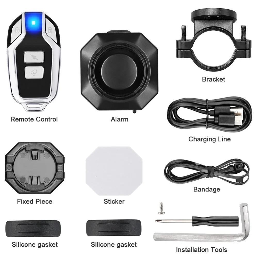 Extractme 110dB Bicycle Alarm Wireless USB Charging Bike Vibration Alarm IPX5 Waterproof Motorcycle Scooter Burglar Alarm System