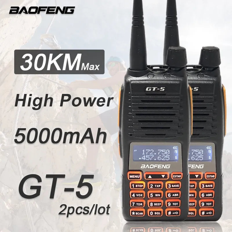 BAOFENG GT-5 2pcs 10W 2Way Amateur Radio Handheld Transceiver Long Range UHF&VHF Dual Band Walkie Talkie Ham Radios UV82 Update-WAYBIKER