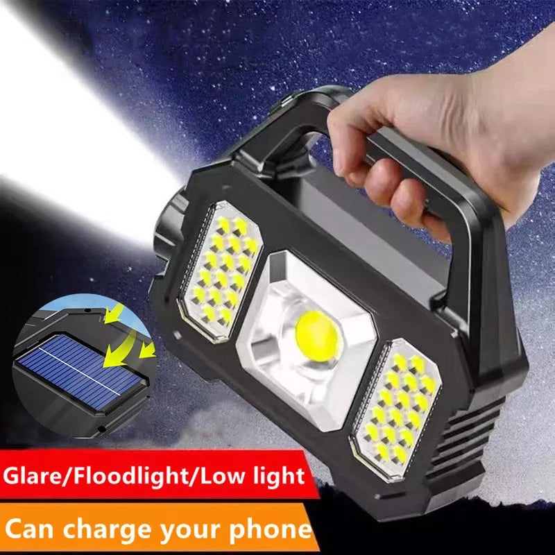 Solar Rechargeable LED Flashlight COB Zoomable Waterproof Tactical Torch Lamp Bulbs Can Charge Mobile Phone Camping Flashlight-WAYBIKER