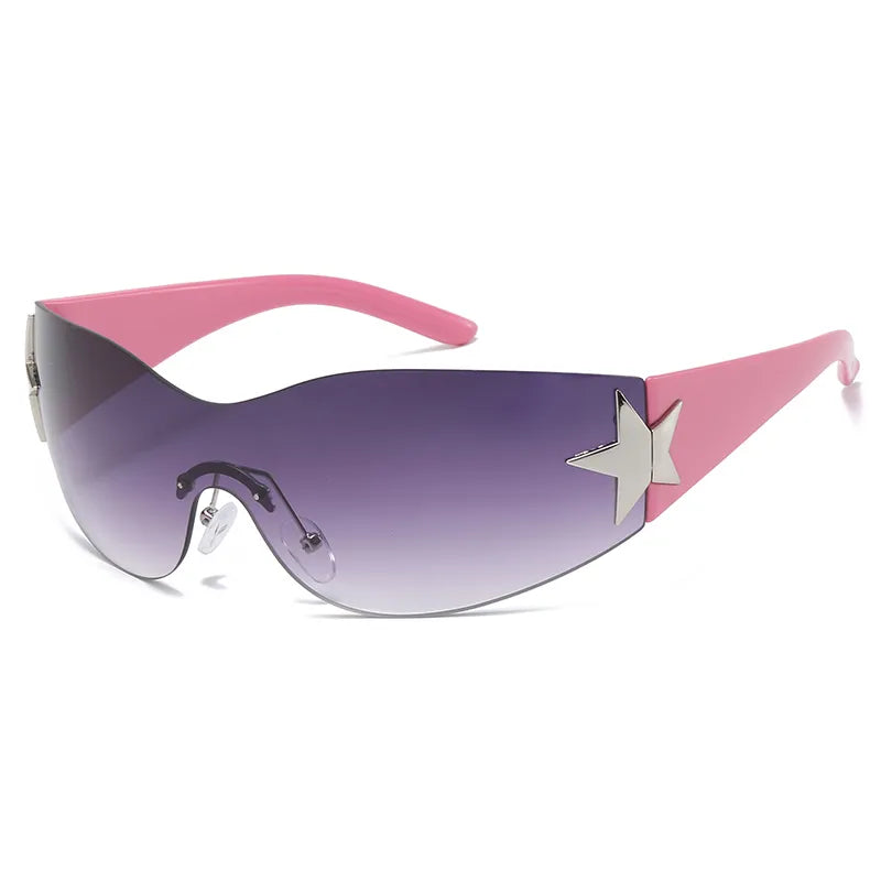 Cycling Y2K Rimless Punk One Piece Sunglasses Women Goggle Luxury Brand Shades Sun Glasses Female Five Star Wrap Around Eyewear-WAYBIKER