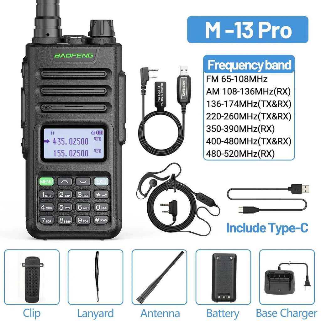 BaoFeng M-13 Pro Air Band Walkie Talkie 10w Wireless Copy Frequency 999CH Type-C Long Range UV 5R 13 Pro K5 Ham Two Way Radio-WAYBIKER