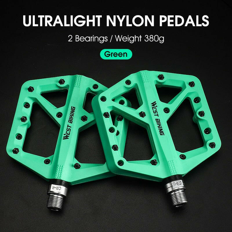WEST BIKING Ultralight Nylon Bicycle Pedals Moutain Bike Pedals 2 Sealed Bearings Non-Slip Multicolor Bike Pedals MTB Accessorie