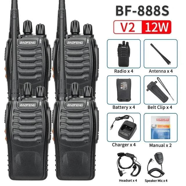 2/4PCS Baofeng BF-888S 12W Walkie Talkie Dual Band Portable Long Range Standby UHF 400-470MHz USB Ham Two Way Radio for Hunting-WAYBIKER