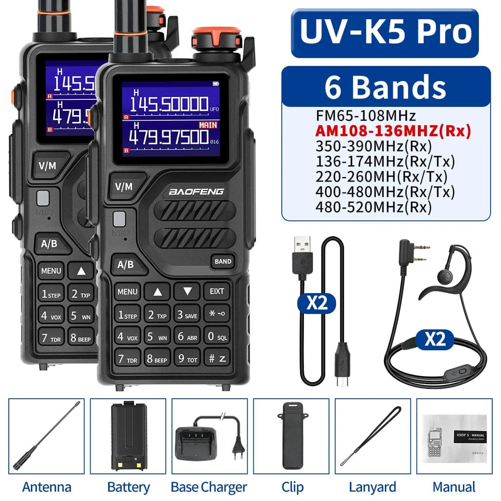 1/2PCS Baofeng UV-K5 Pro Air Band Walkie Talkie 12W Wireless Copy Frequency Type-C DTMF Long Range Ham Two Way Radio Receiver-WAYBIKER