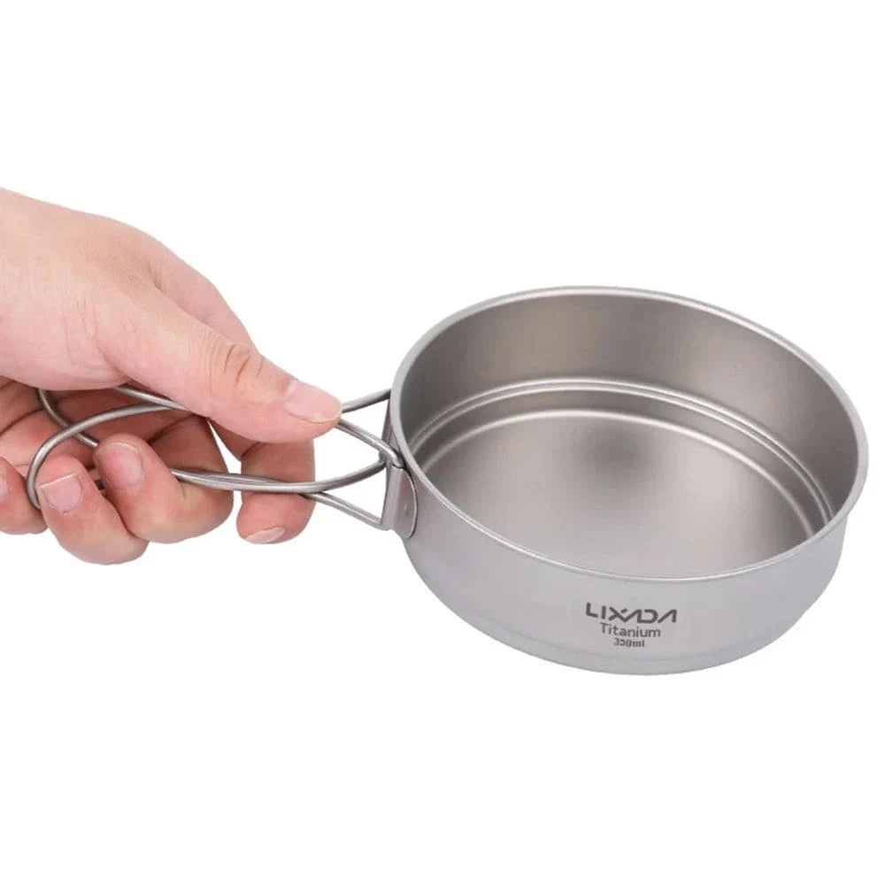 Lixada 350ml/500ml Ultralight Titanium Frypan Outdoor Camping Hiking Picnic Backpacking Cooking Frying Pan with Foldable Handles-WAYBIKER