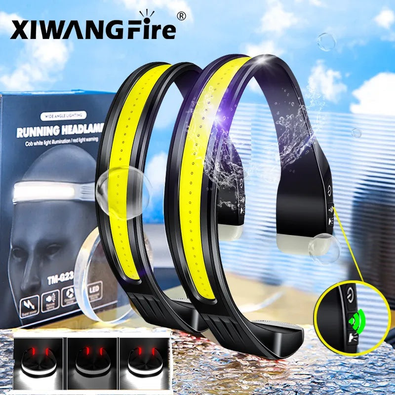 COB Floodlight Running Headlamp USB  Rechargeable Strong Light Lamp Wearing Light Fishing Camping Headlight with Tail Red Light-WAYBIKER