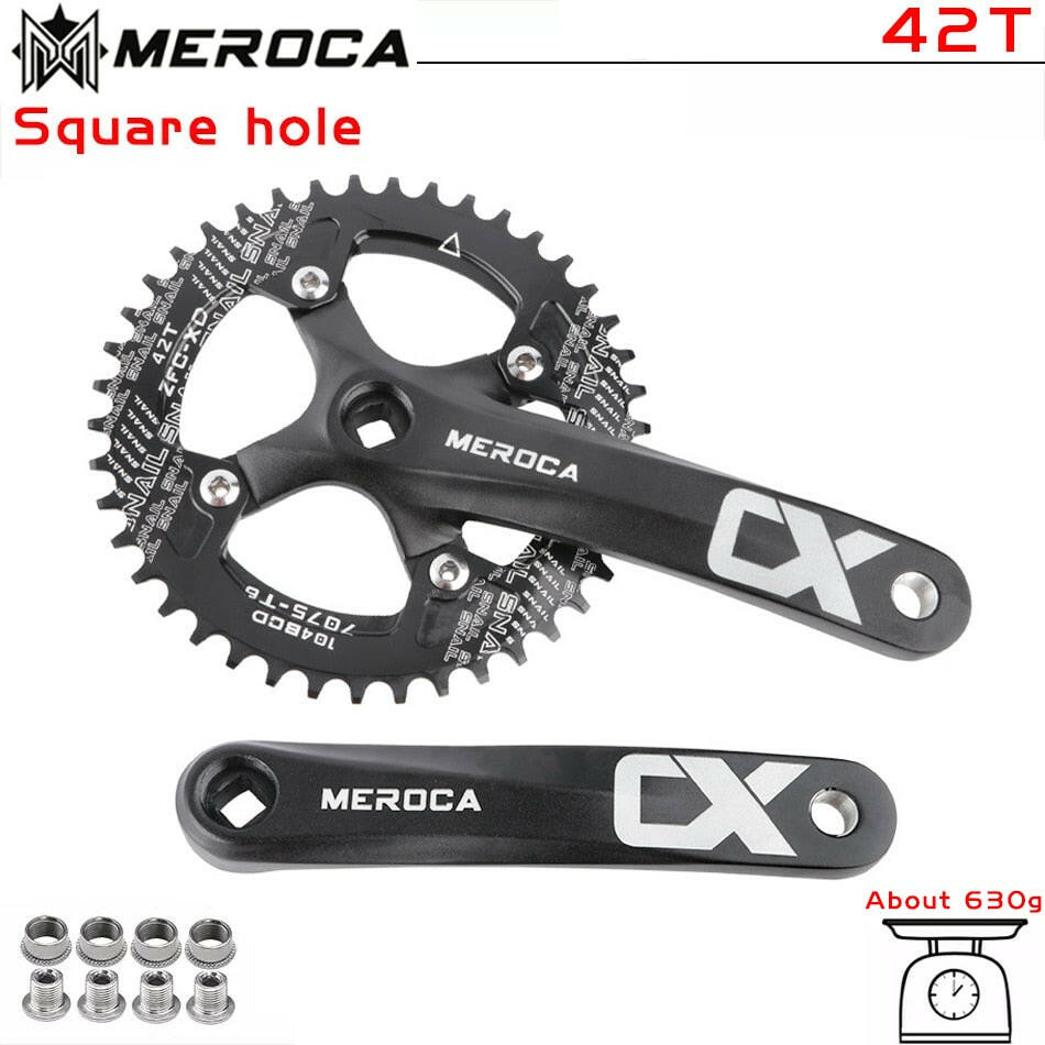 MEROCA CX Square Hole Bicycle Crankset 104BCD Aluminum Alloy IXF Square Hole Mountain Bike Crankset 170mm 32T/34T/36T/38T/40T/42-WAYBIKER