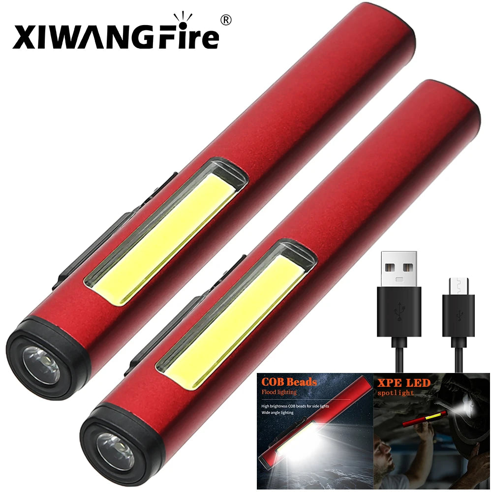 COB Floodlight Flashlight Usb Rechargeable XPE High Beam Aluminum Alloy Pen Clip Work Light Built In Battery with Tail Magnet-WAYBIKER