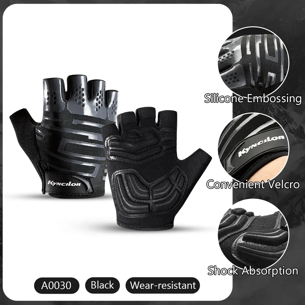 Summer Sport Cycling Gloves Black Fingerless Thicken Shock Pads SBR Anti-slip Anti-sweat Fitness Motorbike Gloves Men-WAYBIKER
