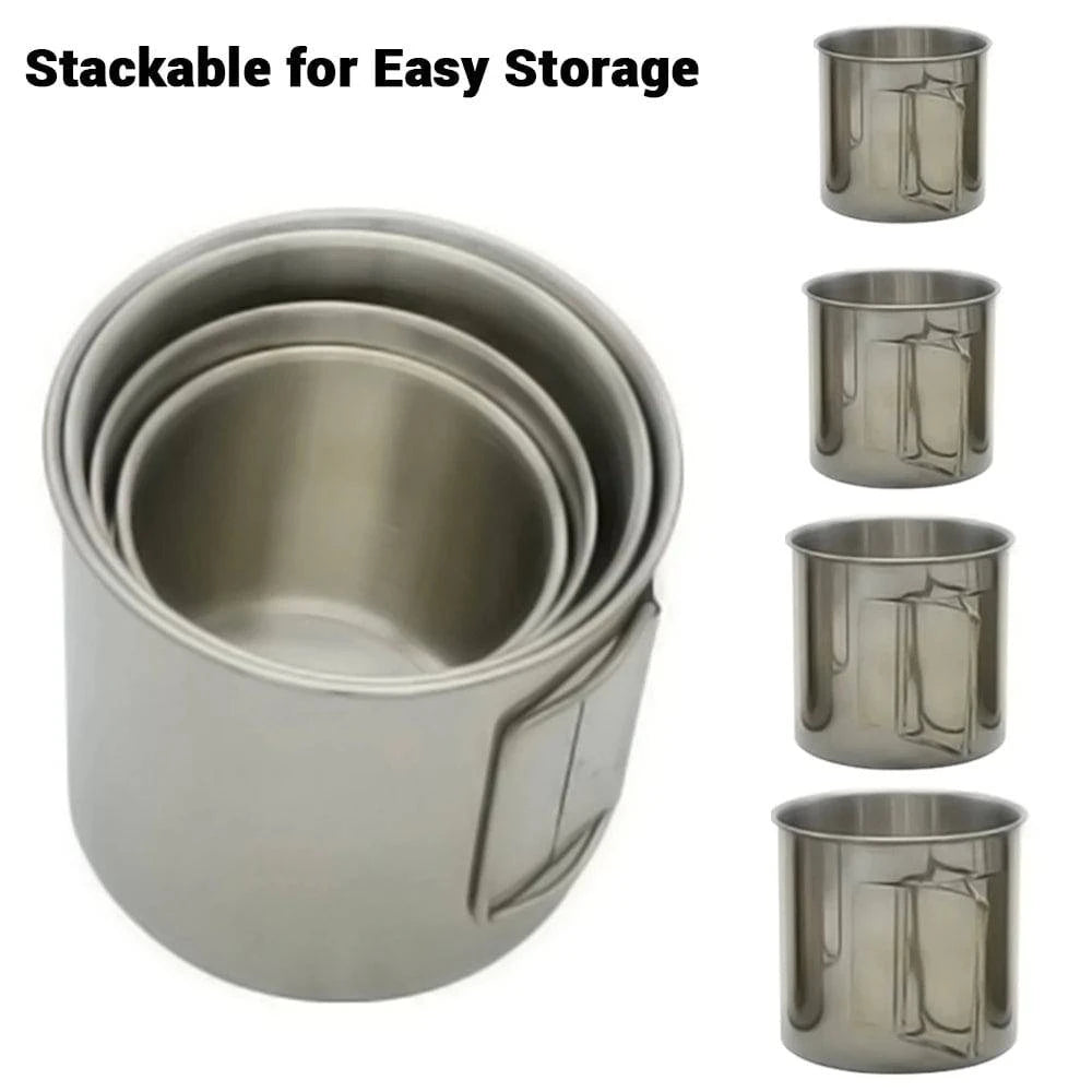 4pcs Camping Water Cup Coffee Mug with Foldable Handles Stainless Steel Cup Set for Outdoor Camping Hiking Fishing Backpacking-WAYBIKER
