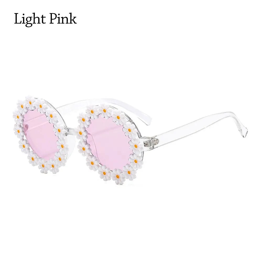 Retro Daisy Sunglasses for Women Flower Round Frame Sun Glasses Fashion Novel Disco Festival Party Shades for Adults Eyewear-WAYBIKER