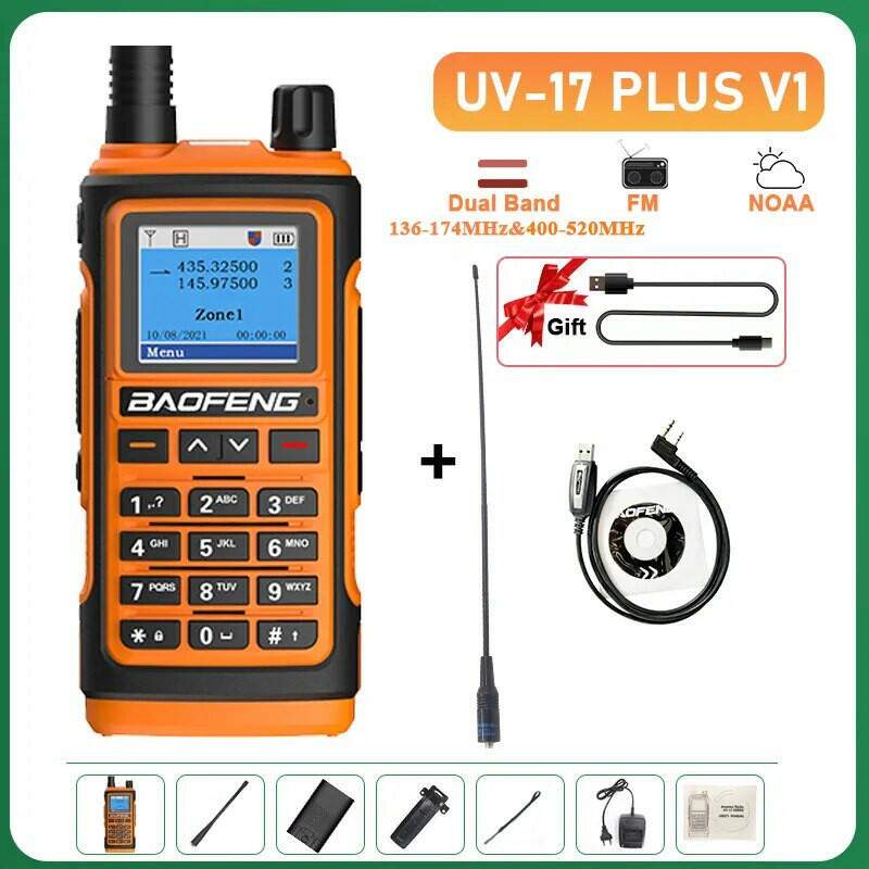 UV-17 Plus V1 V2 Baofeng Walkie Talkie 10W Type C Charging Dual/Tri Band Optional No Pro NOAA 1.77 Inch LCD Screen FM Waterproof-WAYBIKER