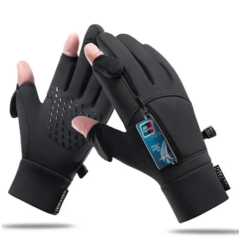 Winter Fishing Gloves 2 Finger Flip Waterproof Winter Gloves Windproof Photograph Men Women Warm Protection Fish Angling Gloves-WAYBIKER