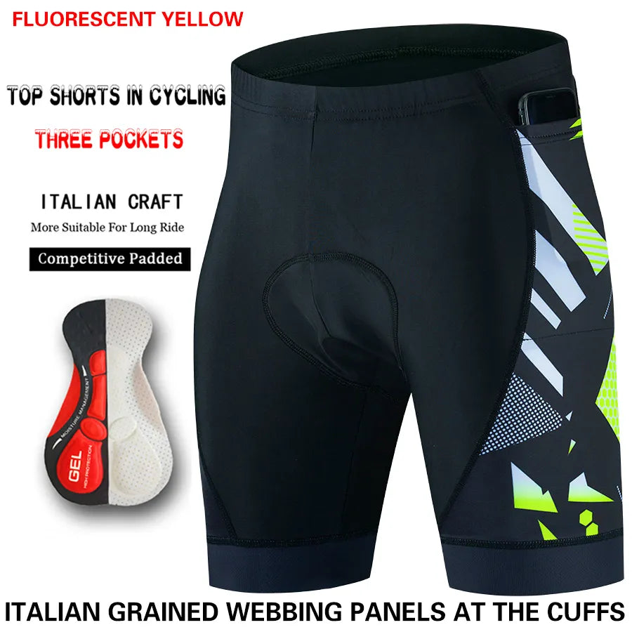 Three pocket Cycling Shorts Bike Tights Triathlon 5D Gel Padded Pro Lycra Bicycle Shorts Breathable Man Mountain Biking Shorts