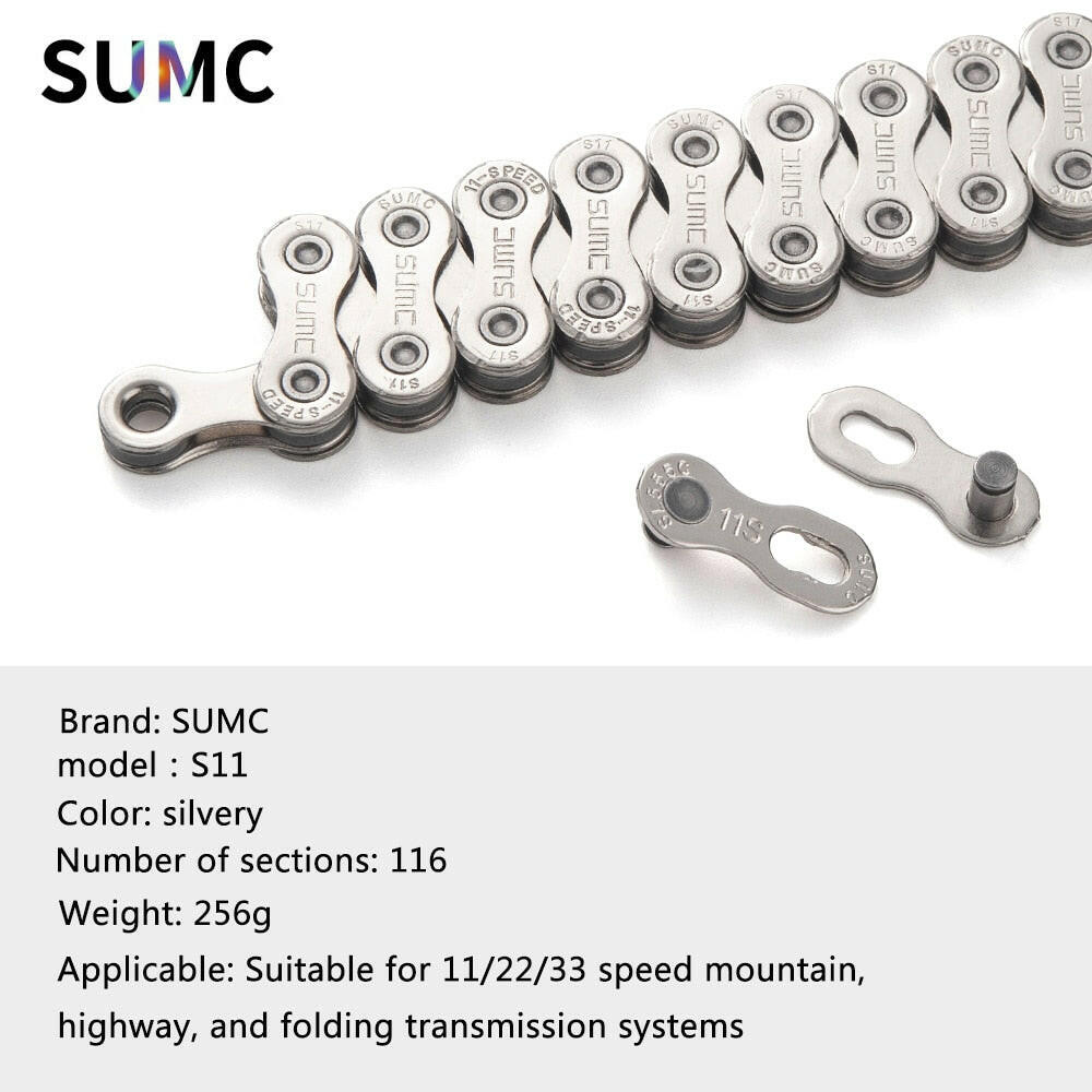SUMC Bicycle Chain  8/9/10/11/12 Speed for MTB Road Folding Bike Gray Silvery Chains-WAYBIKER