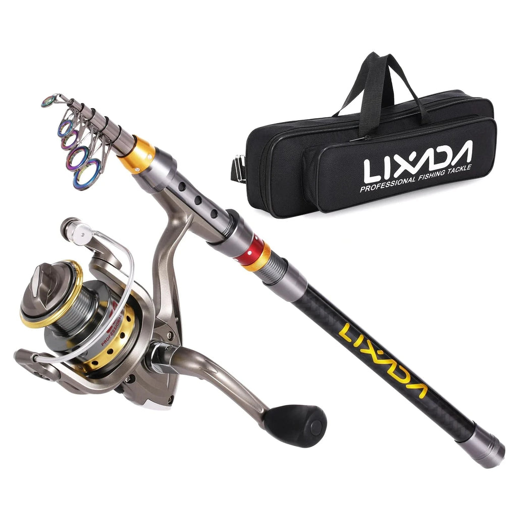 Lixada Carbon Fiber Telescopic Fishing Rod and Spinning Fishing Reel Combo Full Kit Fishing Tackle Carrier Bag Fishing Gear Set-WAYBIKER