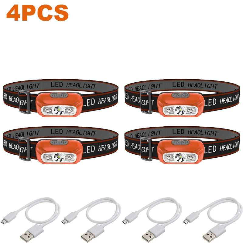 LED Headlamp USB Rechargeable Flashlight Headlight with Motion Sensor Lightweight Head Lamp for Camping Hiking Running Outdoor-WAYBIKER